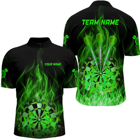 Grün Feuerflamme Männer Darts Quarter-Zip Shirt – Individuelle Dart Shirts für Männer Dart Trikots LDT1326