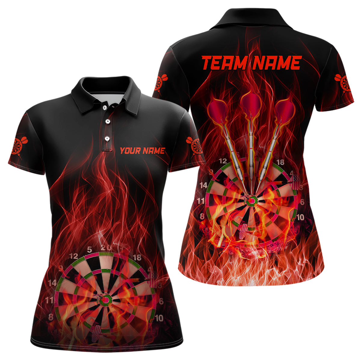 Rote Feuerflamme Dartscheibe Damen Poloshirt – Individuelles Trikot LDT1327
