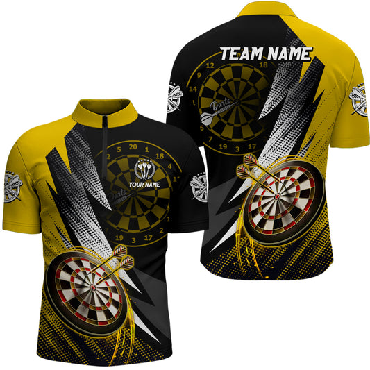 Individuelles Gelb Schwarz Darts Quarter-Zip Shirt – Individuelles Darts Shirt für Männer Team Trikots LDT1325