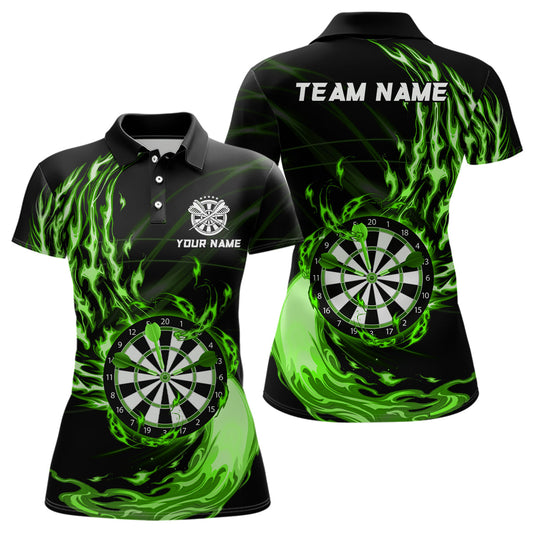 Grün Feuer Dartboard Damen Darts Poloshirt – Individuelles Dart Shirt für Frauen Dart Trikots LDT1473