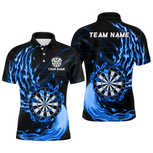 Blaues Feuer Dartboard Herren Darts Poloshirt – Individuelles Dartshirt für Männer Darttrikots LDT1472
