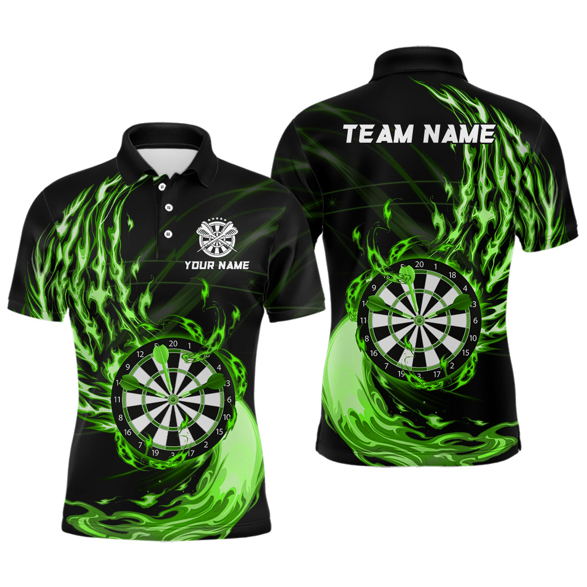 Grünes Feuer Dartboard Herren Darts Poloshirt – Individuelles Dartshirt für Männer Darttrikots LDT1473