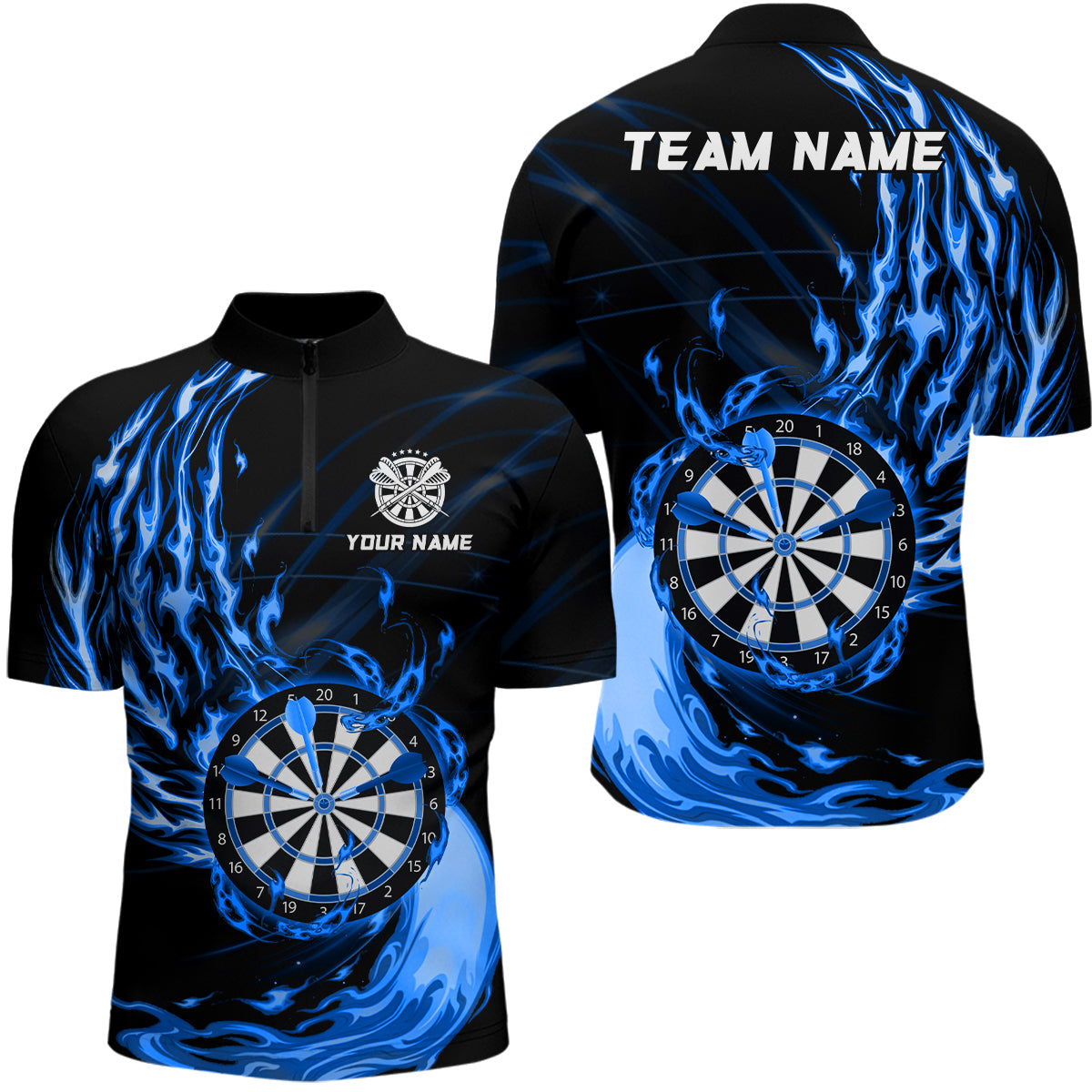 Blau Feuer Dartboard Männer Darts Quarter-Zip Shirt – Individuelle Männer Darts Shirts Dart Trikots LDT1472