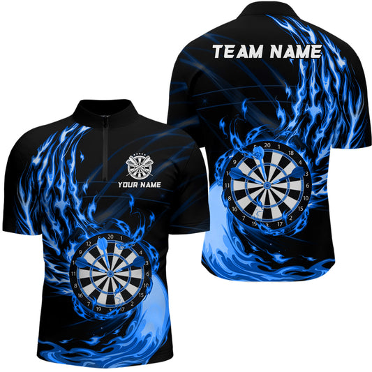 Blau Feuer Dartboard Männer Darts Quarter-Zip Shirt – Individuelle Männer Darts Shirts Dart Trikots LDT1472