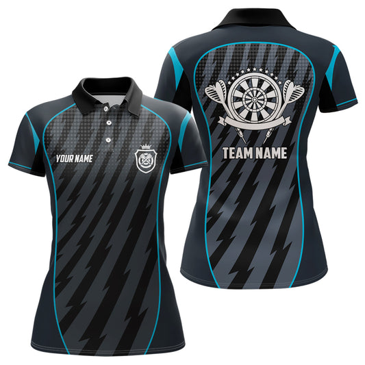 Personalisiertes Sportstil Blau-Grau Lightning Darts Poloshirt – Dart Trikot für Damen LDT0368