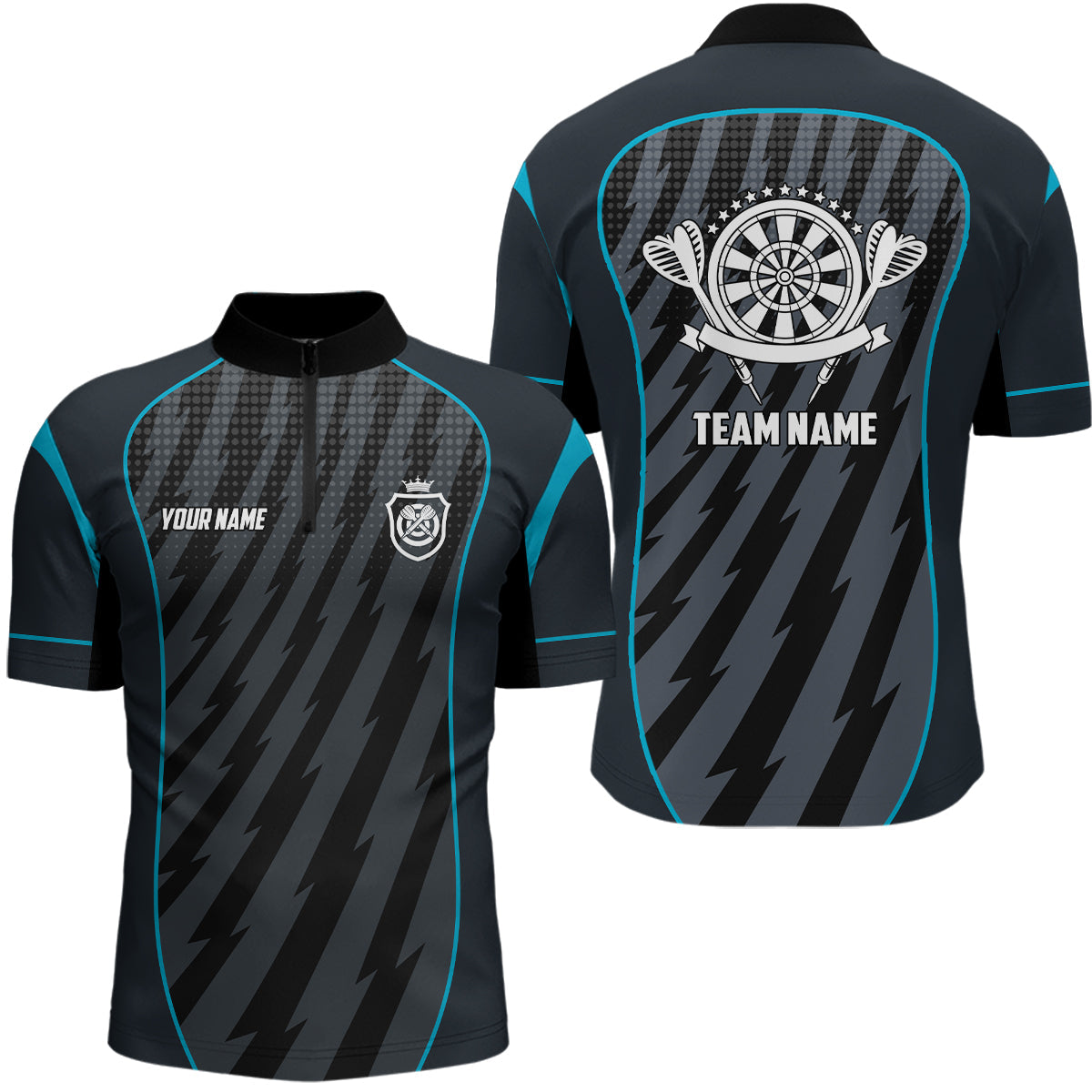 Individuelles Sportstyle Blau Graues Blitz Darts Quarter-Zip Shirt – Dart Trikot für Männer LDT0368