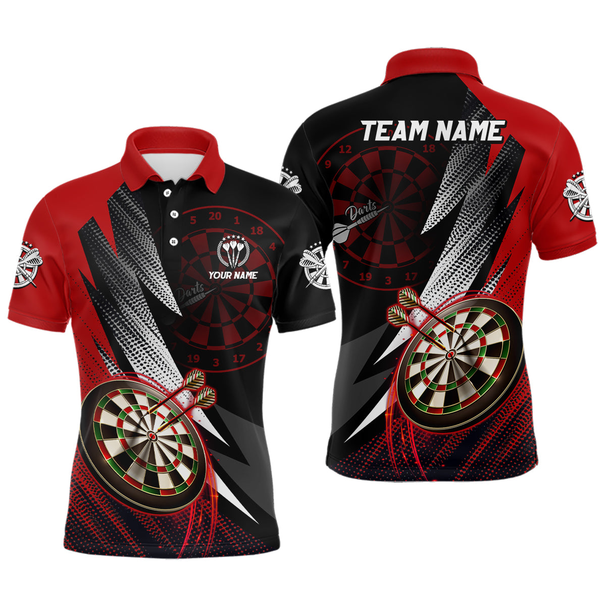 Individuelles rot-schwarzes Herren Dart-Poloshirt – Cooles Dartshirt für Männer Teamtrikot LDT0686