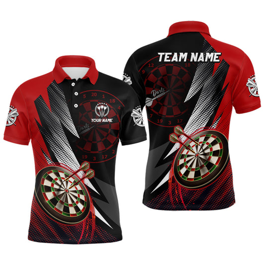 Individuelles rot-schwarzes Herren Dart-Poloshirt – Cooles Dartshirt für Männer Teamtrikot LDT0686