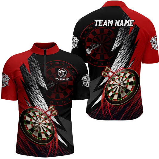 Individuelles Rot Schwarz Darts Quarter-Zip Shirt – Individuelles Cooles Darts Shirt für Männer Team Trikot LDT0686
