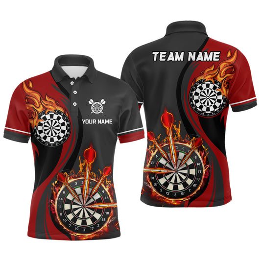 Rote Feuerflammen Herren Darts Poloshirt – Individuelle Dartshirts für Männer Darttrikots LDT1475