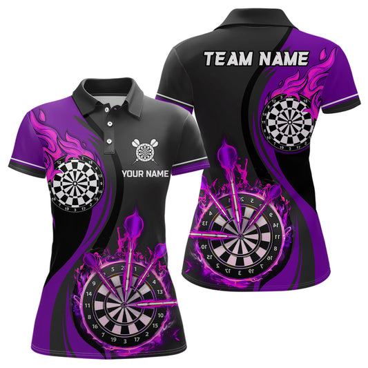 Lila Feuerflamme Damen Darts Poloshirt – Individuelle Dart Shirts für Frauen Dart Trikots LDT1477