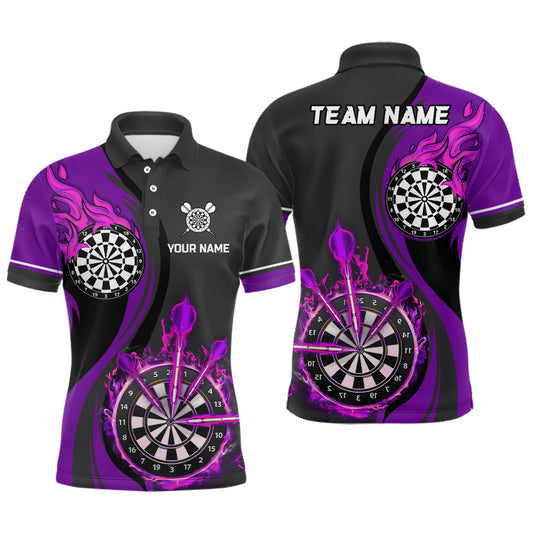 Lila Feuerflammen Herren Darts Poloshirt – Individuelle Dartshirts für Männer Darttrikots LDT1477