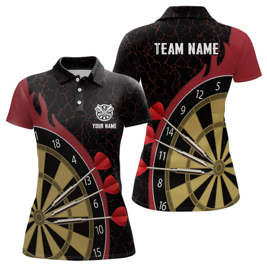 Individuelles Darts Set Rotes Feuerflammen Poloshirt – Individuelles Darts Shirt für Damen Dart Trikot LDT0396
