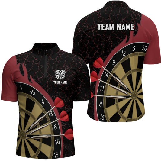 Personalisiertes Darts Set Rote Feuerflamme Quarter-Zip Shirt – Individuelles Dart Trikot für Männer LDT0396
