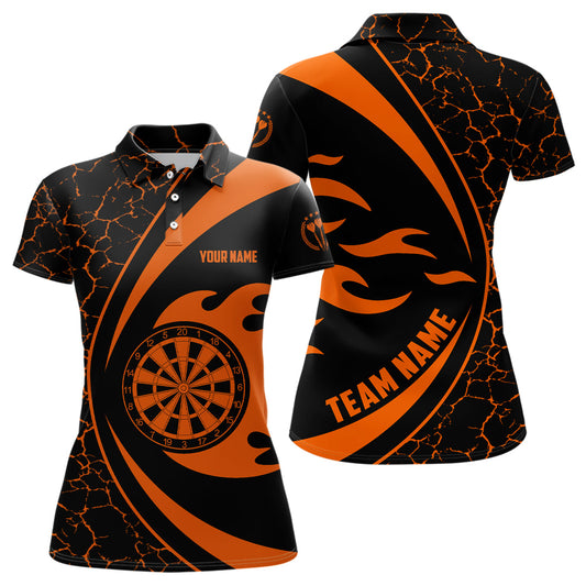Individuelles Orange Flammen Darts Damen Poloshirt – Darts Shirt für Damen Darts Trikot LDT0711