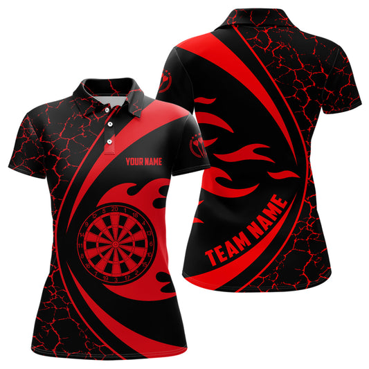Personalisiertes Rotes Flammen Darts Poloshirt – Darts Shirt für Damen Dart Team Trikot LDT0712