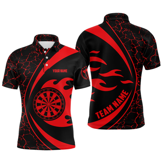 Personalisierter roter Feuerflammen-Dart Herren Poloshirt – Dartshirt für Männer Dart-Teamtrikot LDT0712