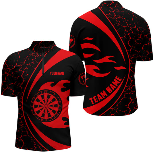 Individuelles Rot Fire Flame Darts Quarter Zip Shirt – Dart Shirt für Männer Dart Team Trikot LDT0712