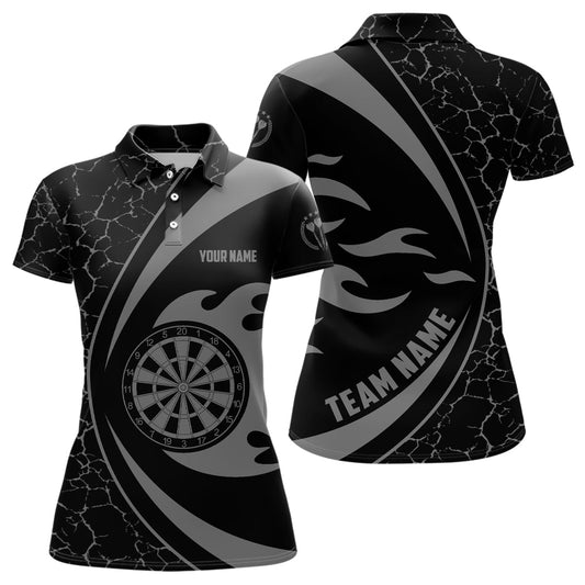 Personalisiertes Graues Flammen Darts Poloshirt – Darts Shirt für Damen Dart Team Trikot LDT0713
