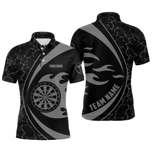 Personalisierter grauer Feuerflammen-Dart Herren Poloshirt – Dartshirt für Männer Dart-Teamtrikot LDT0713