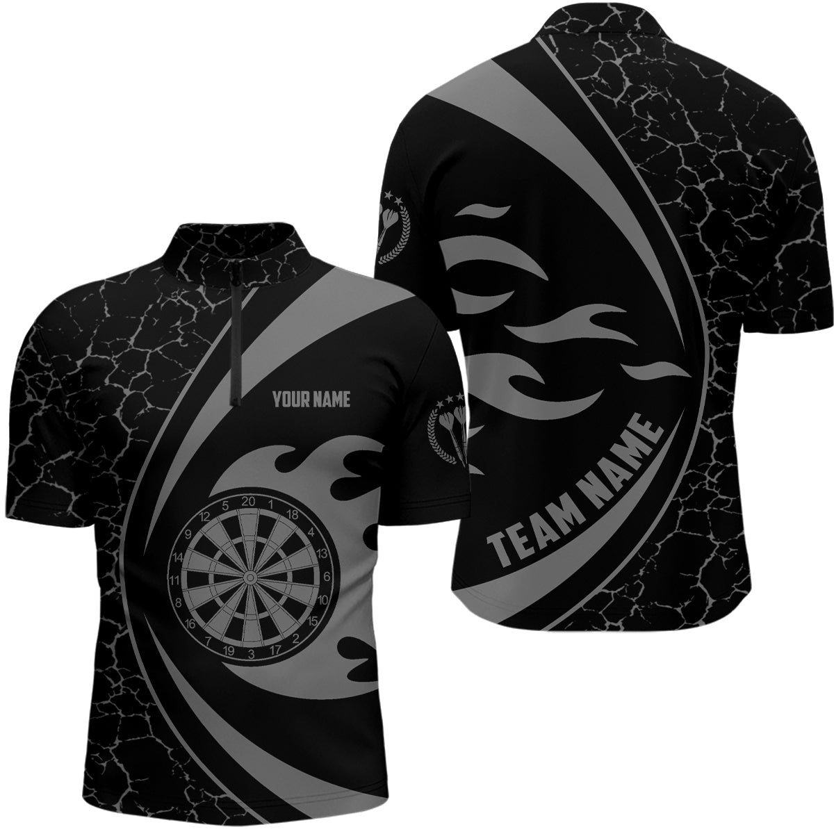 Individuelles Graues Fire Flame Darts Quarter-Zip Shirt – Dart Shirt für Männer Dart Team Trikot LDT0713