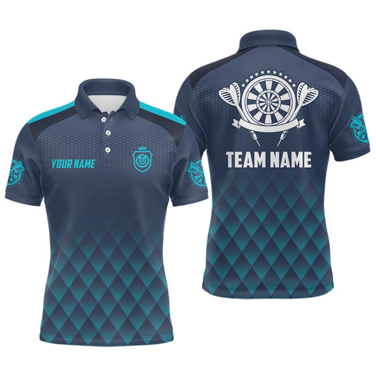 Personalisierte Dart-Poloshirts mit blau-marine geometrischem Muster – Basic Darttrikot für Männer LDT0420