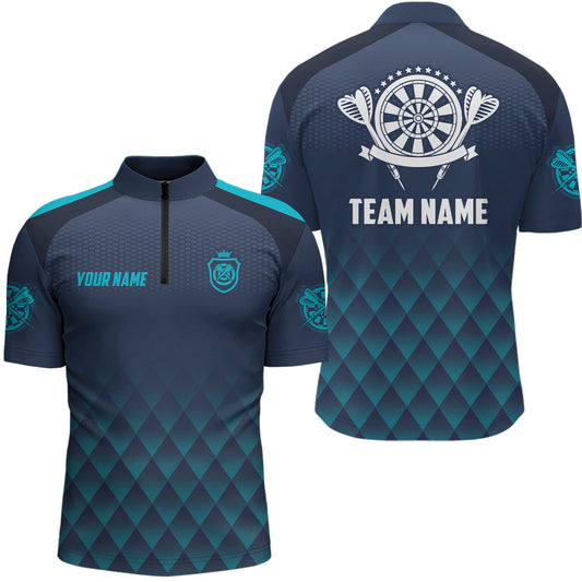 Individuelles Darts Geometrisches Muster Blau Navy Quarter Zip Shirt – Basis Darts Trikot für Männer LDT0420