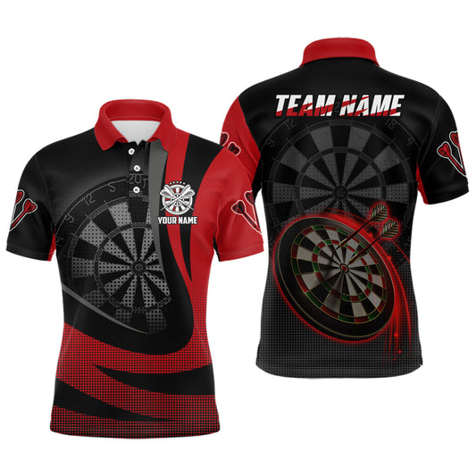 Personalisierter schwarz-rotes 3D Herren Dart-Poloshirt – Cooles Dart-Teamtrikot für Männer LDT0737