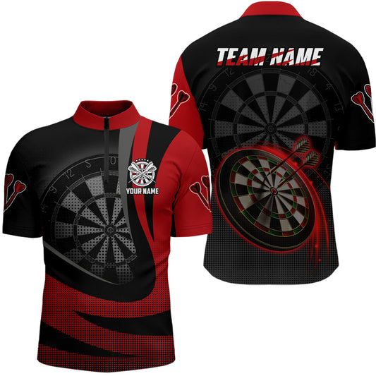 Personalisiertes Schwarz Rot 3D Darts Quarter-Zip Shirt – Individuelles Cooles Darts Team Trikot für Männer LDT0737
