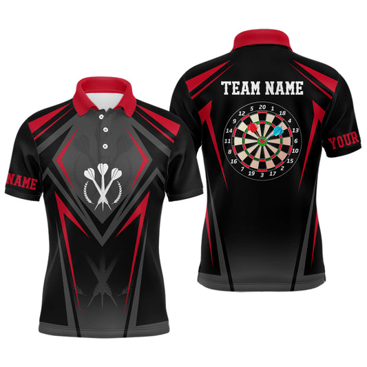 Rot Schwarz Sportliches Personalisiertes Darts Poloshirt – Individuelles Herren Darts Shirt Coole Dart Trikots LDT0966