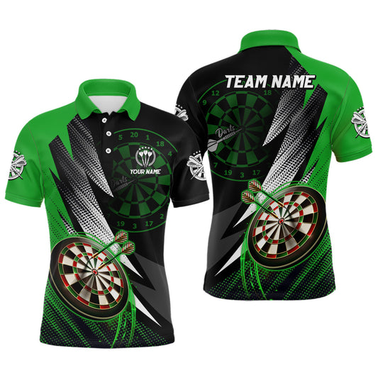 Individuelles Grünes Schwarzes Herren Darts Poloshirt – Cool Dartshirt für Männer Teamtrikot LDT0960