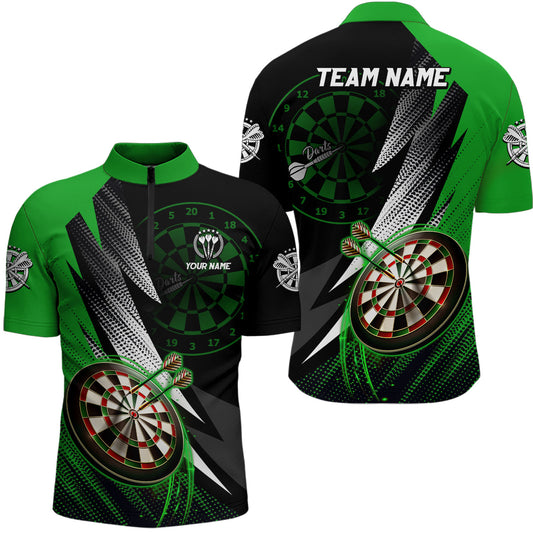 Personalisiertes Grün Schwarz Darts Quarter-Zip Shirt – Individuelles Cooles Darts Trikot für Männer LDT0960