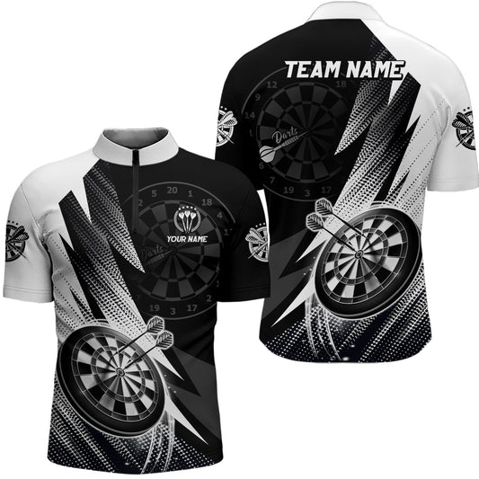 Personalisiertes Schwarz Weiß Darts Quarter-Zip Shirt – Individuelles Cooles Darts Trikot für Männer LDT0961
