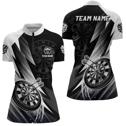 Personalisiertes Schwarz Weiß Darts Quarter-Zip Shirt – Individuelles Cooles Darts Trikot für Männer LDT0961