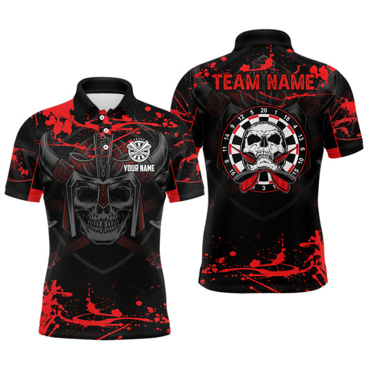Krieger Totenschädel Darts Herren Poloshirt – Individuelles Rotes Gruseliges Dartshirt für Männer Darttrikots LDT0963