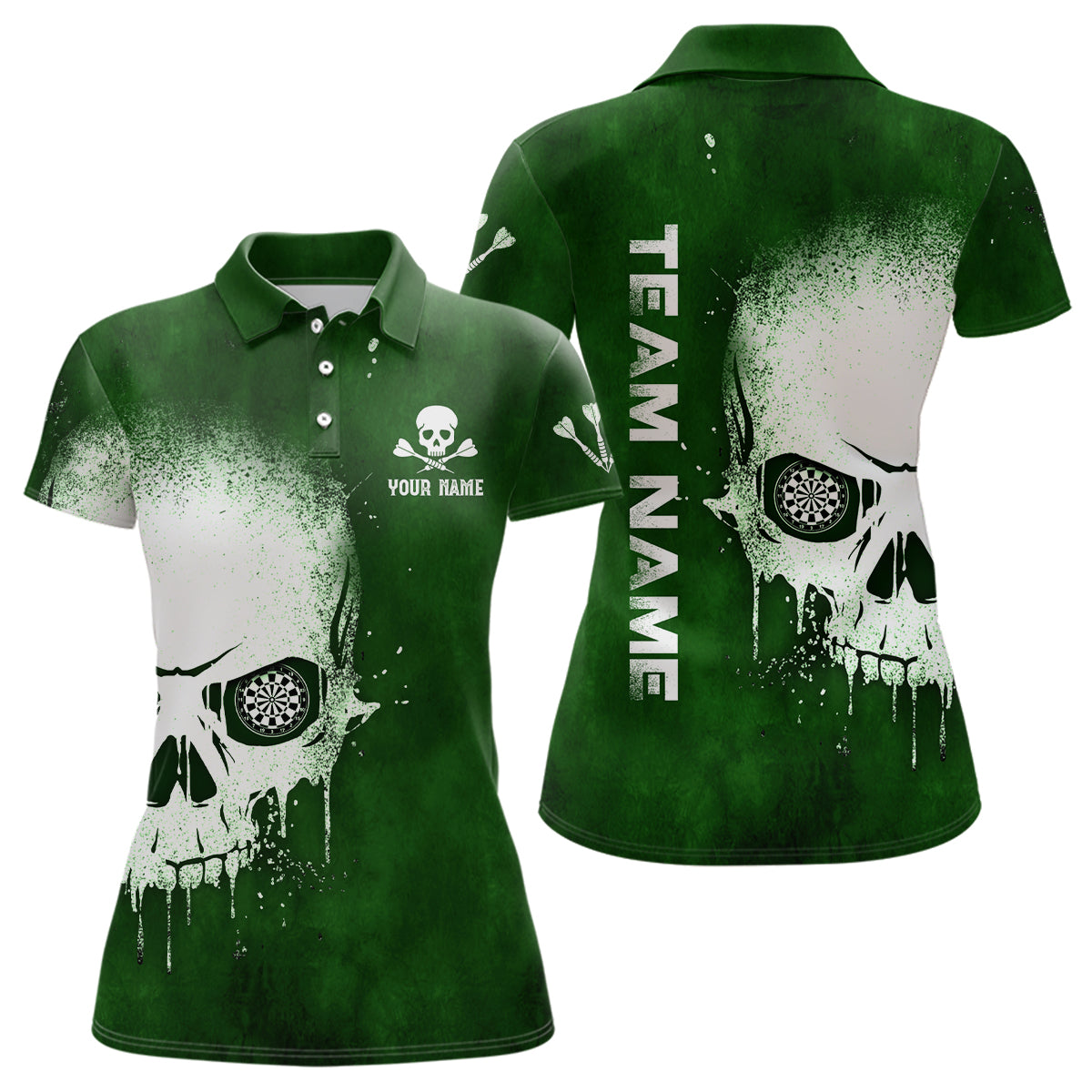 Grünes Rauch Skull Damen Dart Poloshirt – Individuelles Gruseliges Dart Trikot LDT1374