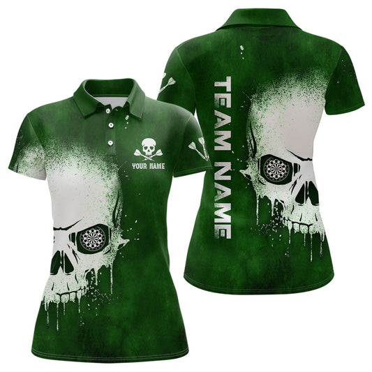 Grünes Rauch Skull Damen Dart Poloshirt – Individuelles Gruseliges Dart Trikot LDT1374