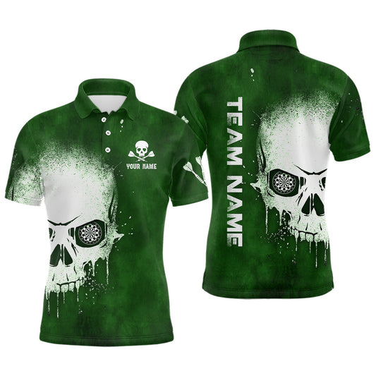 Rauch Totenschädel Grünes Herren Darts Poloshirt – Individuelles Dartshirt für Männer Gruselige Darttrikots LDT1374