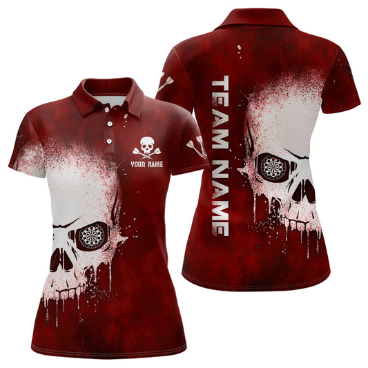 Rauch Skull Rotes Damen Darts Poloshirt – Individuelles Dart Shirt für Frauen Gruselige Dart Trikots LDT1375