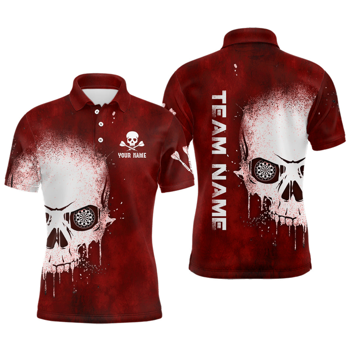 Rauch Totenschädel Rotes Herren Darts Poloshirt – Individuelles Dartshirt für Männer Gruselige Darttrikots LDT1375