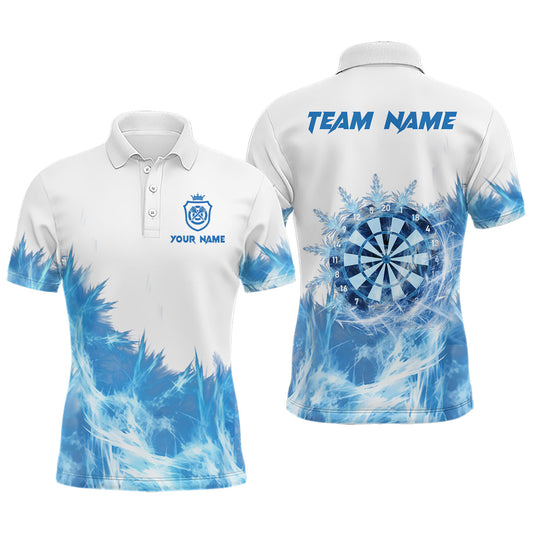 Eisblau Weiß Herren Darts Poloshirt – Individuelles Dartshirt für Männer Dart Teamtrikot LDT1377