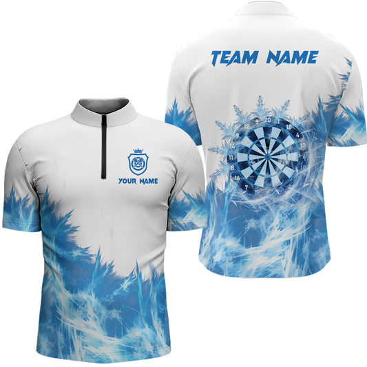 Eisblau Weiß Darts Quarter Zip Shirt, Individuelles Dart Shirt für Herren, Dart Team Trikot LDT1377