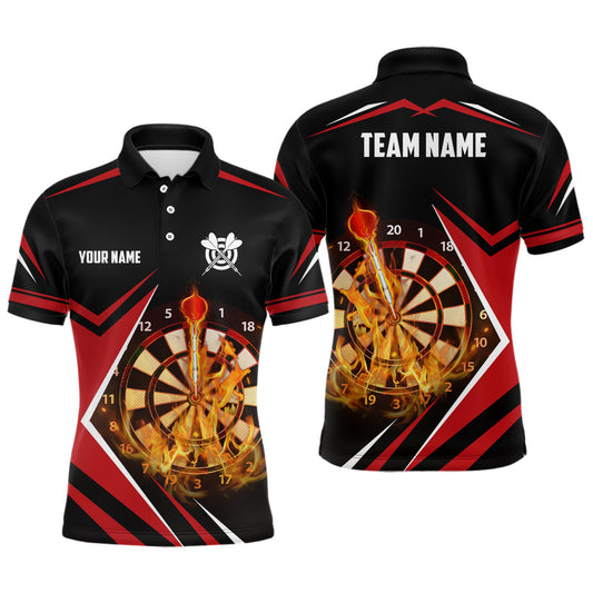 Schwarz Rote Feuerflammen Herren Darts Poloshirt – Individuelles Dartshirt für Männer Darttrikots LDT1388