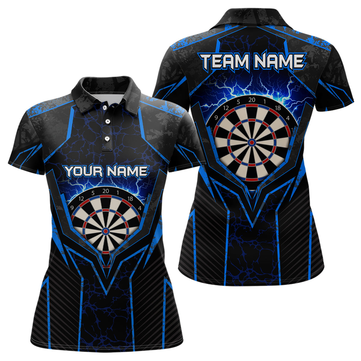 Blau Blitz Donner Damen Dart Poloshirt – Individuelles Dart Team Trikot LDT1398