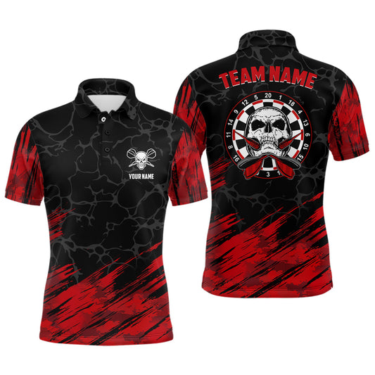 Individuelles 3D-Gesamtdruck Totenkopf Herren Dart-Poloshirt – Rot-schwarze Darttrikots für Männer LDT0449