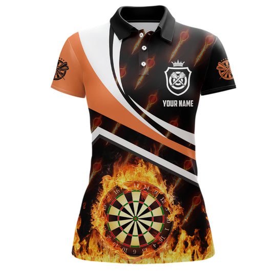 Personalisiertes Orange Feuerflamme Darts Poloshirt – Darts Shirt für Damen Darts Trikot LDT0441