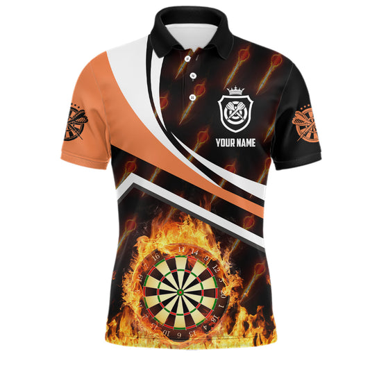 Personalisierte orange Feuerflammen Herren Dart-Poloshirts – Dartshirts für Männer Darttrikot LDT0441