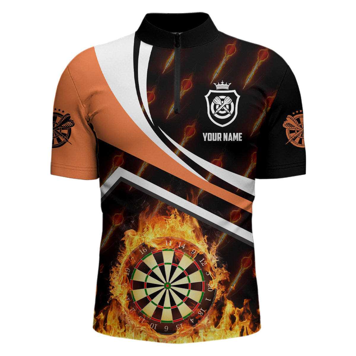 Individuelles Orange Feuerflamme Darts Quarter-Zip Shirts – Darts Shirts für Männer Darts Trikot LDT0441