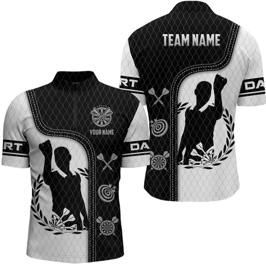 Schwarz Weiß 3D All-Over Print Darts Quarter-Zip Shirt – Individuelles Trikot für Dartspieler LDT0994