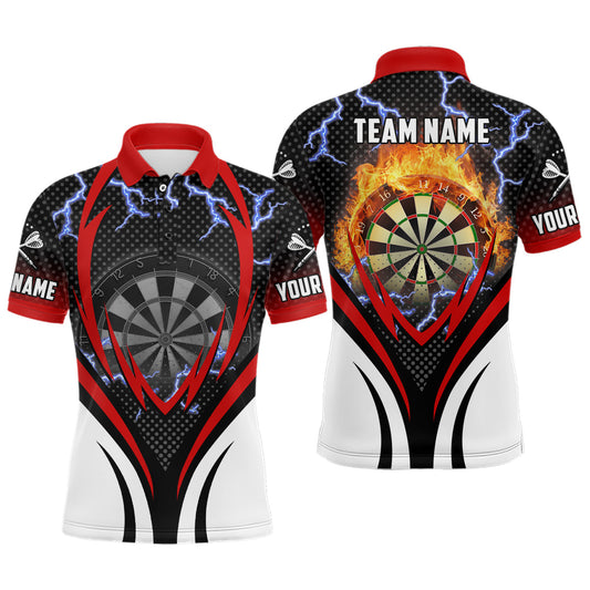 Donner-Blitz Rot Herren Dart Poloshirt – Individuelles Flammen-Dartshirt für Männer Darttrikot LDT1004